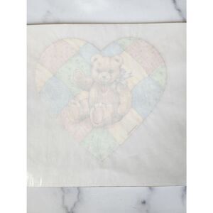 Heartfelt teddy bear inside heart vintage 90s iron on transfer 7x7"